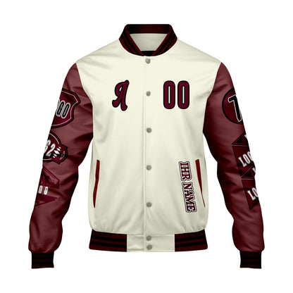 Maßgeschneiderte Weiß Burgund Letterman Varsity Jacket Individuelle Stickerei  Druck nach Ihrem Wunsch