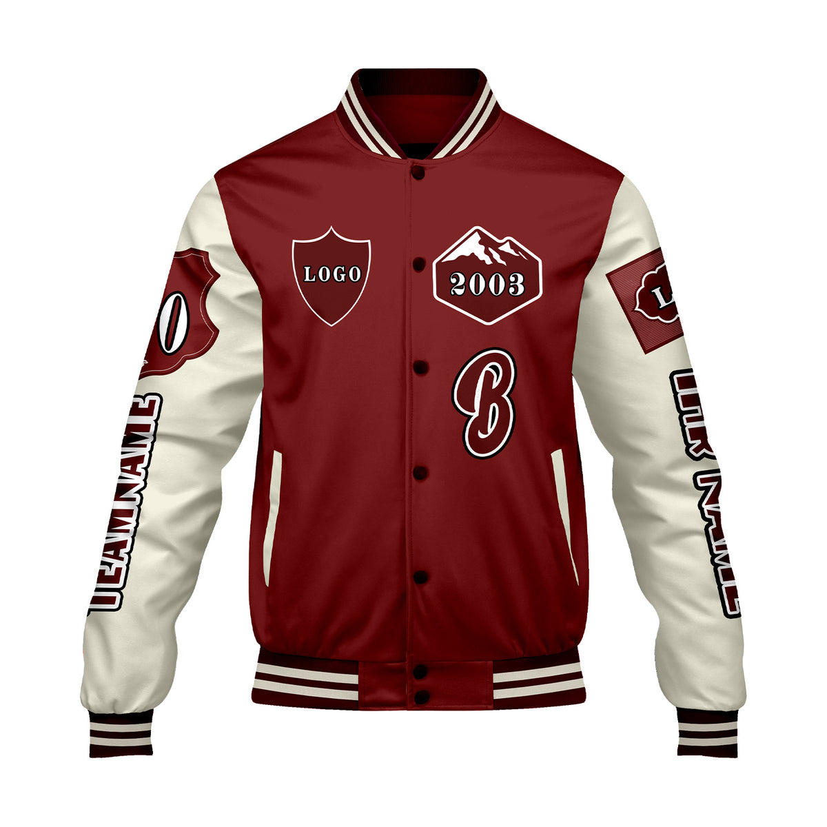 Maßgeschneiderte Rot Weiß Letterman Varsity Jacket Individuelle Stickerei  Druck nach Ihrem Wunsch