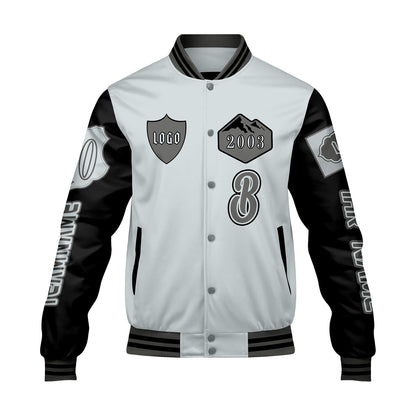 Maßgeschneiderte Grau Schwarz Letterman Varsity Jacket Individuelle Stickerei  Druck nach Ihrem Wunsch