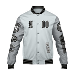 Maßgeschneiderte Grau Letterman Varsity Jacket Individuelle Stickerei  Druck nach Ihrem Wunsch