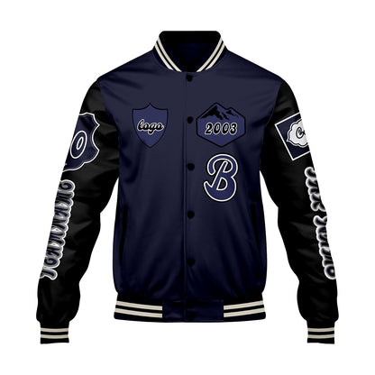 Maßgeschneiderte Marine Schwarz Letterman Varsity Jacket Individuelle Stickerei  Druck nach Ihrem Wunsch