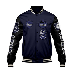 Maßgeschneiderte Marine Schwarz Letterman Varsity Jacket Individuelle Stickerei  Druck nach Ihrem Wunsch