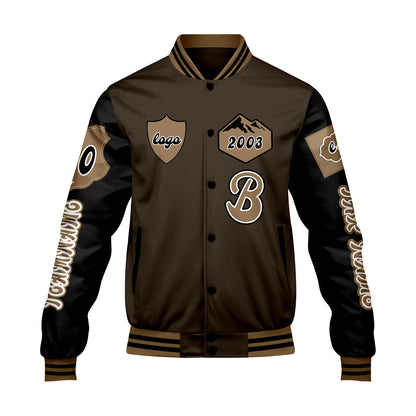 Maßgeschneiderte Braun Schwarz Letterman Varsity Jacket Individuelle Stickerei  Druck nach Ihrem Wunsch