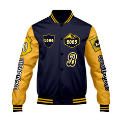 Maßgeschneiderte Marine Gelb Letterman Varsity Jacket Individuelle Stickerei  Druck nach Ihrem Wunsch