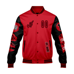 Maßgeschneiderte Rot Schwarz Letterman Varsity Jacket Individuelle Stickerei  Druck nach Ihrem Wunsch