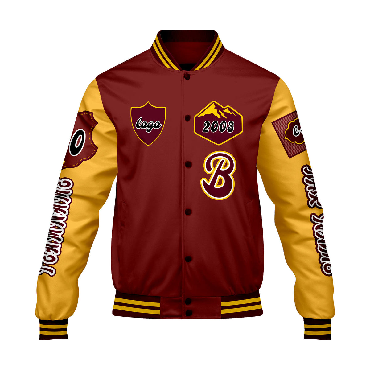 Maßgeschneiderte Rot Gelb Letterman Varsity Jacket Individuelle Stickerei  Druck nach Ihrem Wunsch