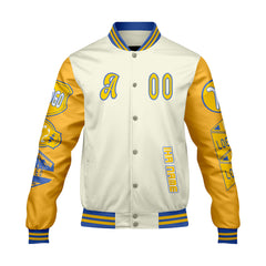 Maßgeschneiderte Rosa Gelb Letterman Varsity Jacket Individuelle Stickerei  Druck nach Ihrem Wunsch