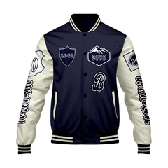 Maßgeschneiderte Marine Weiß Letterman Varsity Jacket Individuelle Stickerei  Druck nach Ihrem Wunsch