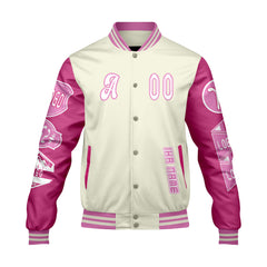 Maßgeschneiderte Rosa Militärgrün Letterman Varsity Jacket Individuelle Stickerei  Druck nach Ihrem Wunsch