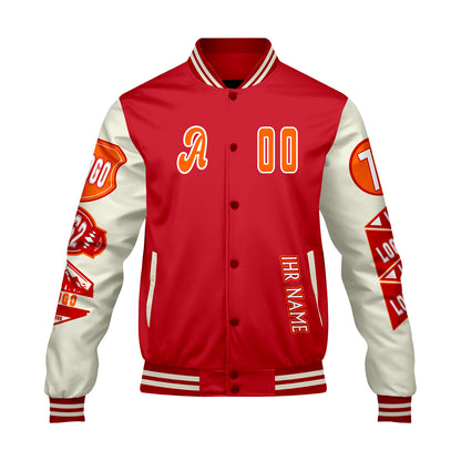 Maßgeschneiderte Rosa Rot Letterman Varsity Jacket Individuelle Stickerei  Druck nach Ihrem Wunsch