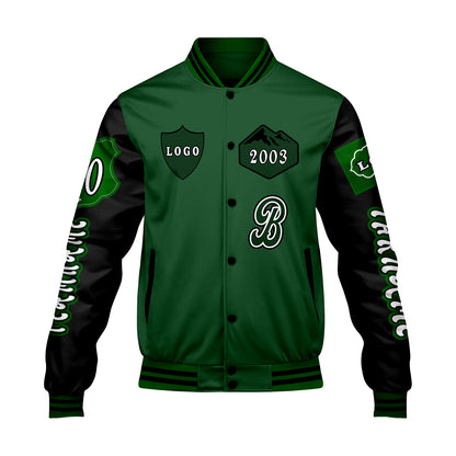 Maßgeschneiderte Grün Schwarz Letterman Varsity Jacket Individuelle Stickerei  Druck nach Ihrem Wunsch