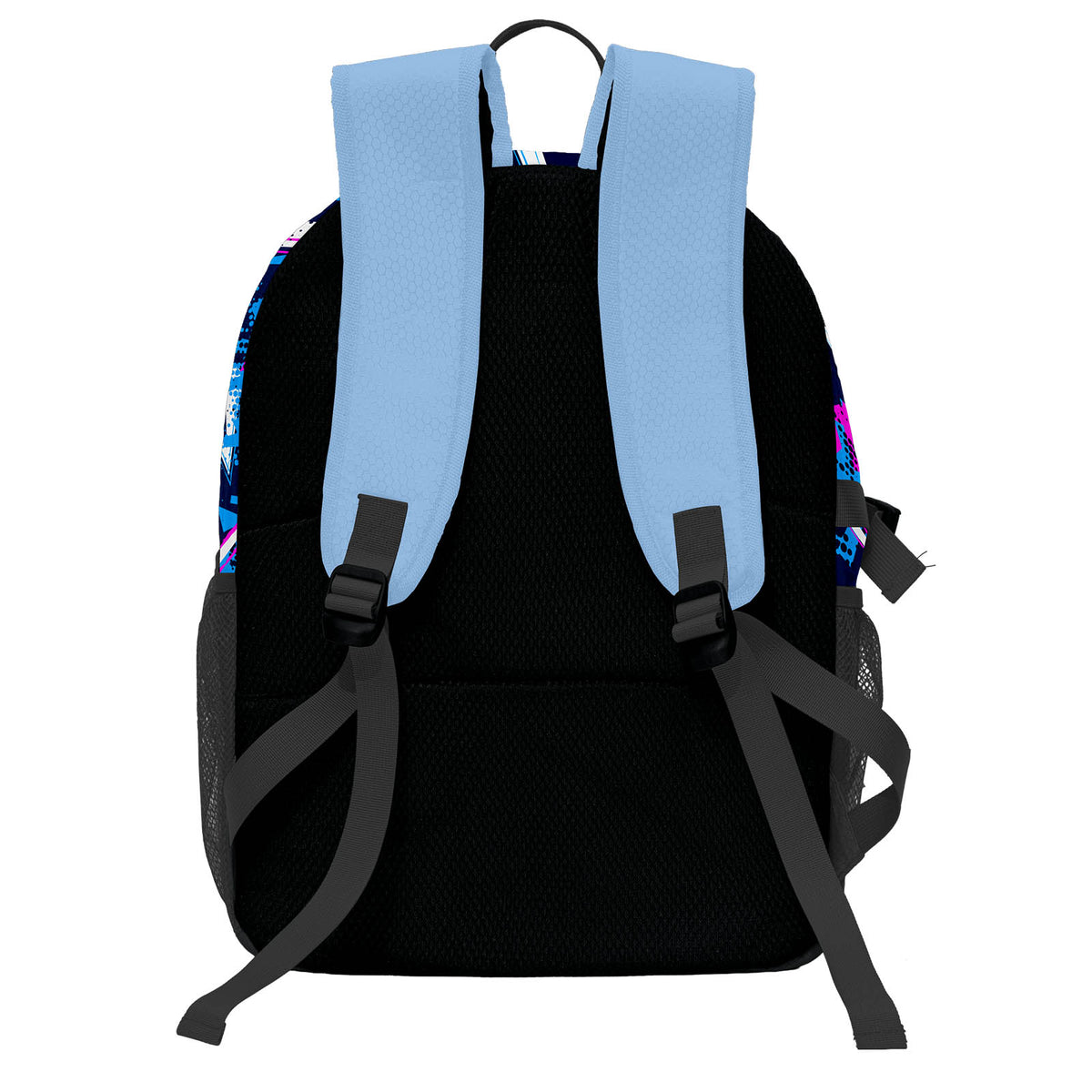 Personalisierter Basketball - und Fußballrucksack in Blau & Schwarz und Weiß mit Spielernamen & Nummern und Teamlogo #BP-0919-0005
