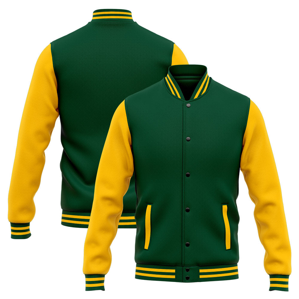 Benutzerdefinierte Varsity-Jacke. Letterman-Jacke für Männer, Frauen und Jugendliche Grün Gelb