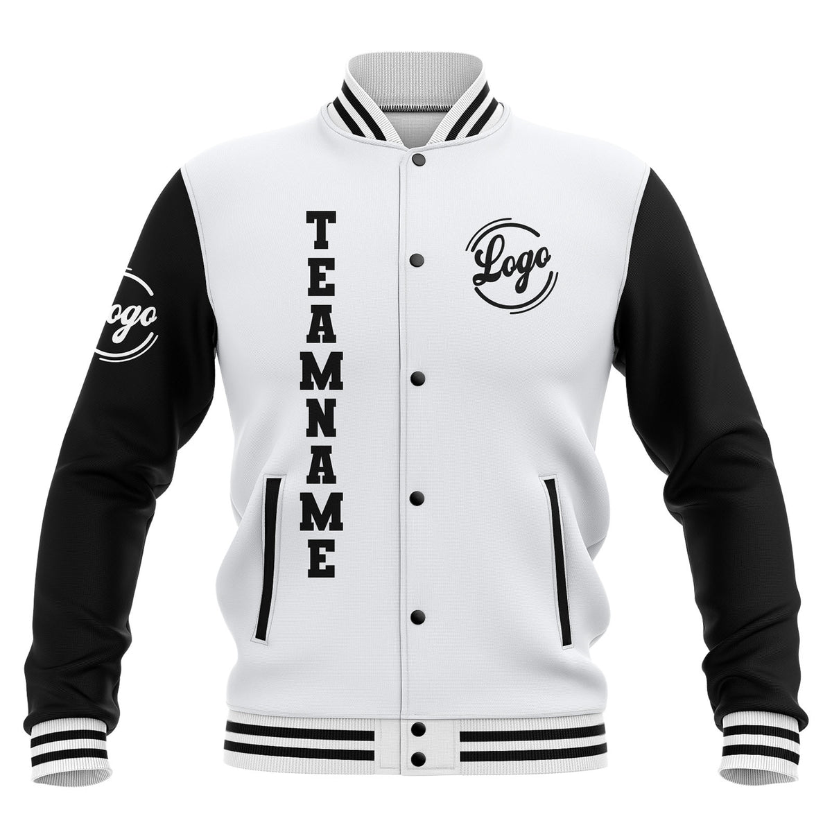 Benutzerdefiniert Weiß Schwarz Wasserdichte Varsity Jacken Personalisiert genäht Name Nummer Logo zu Letterman Jacken