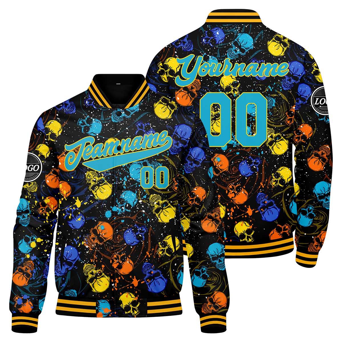 Benutzerdefinierte Blau Gelb Varsity-Jacke. Letterman-Jacke für Männer, Frauen und Jugendliche