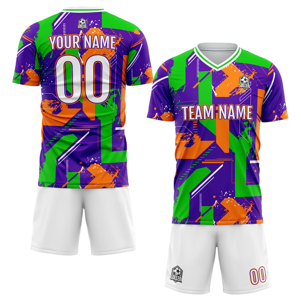 Benutzerdefinierte Lila Orange Fußball Trikots für Männer Frauen Personalisierte Fußball Uniformen für Erwachsene und Kind