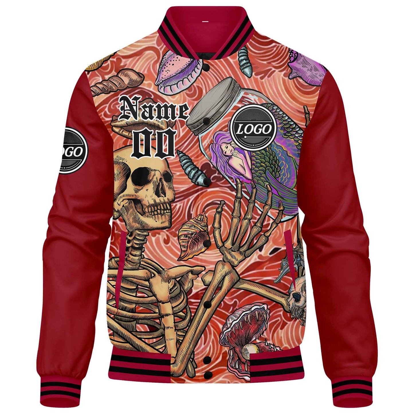 Benutzerdefinierte Verlauf Varsity-Jacke. Letterman-Jacke Rot