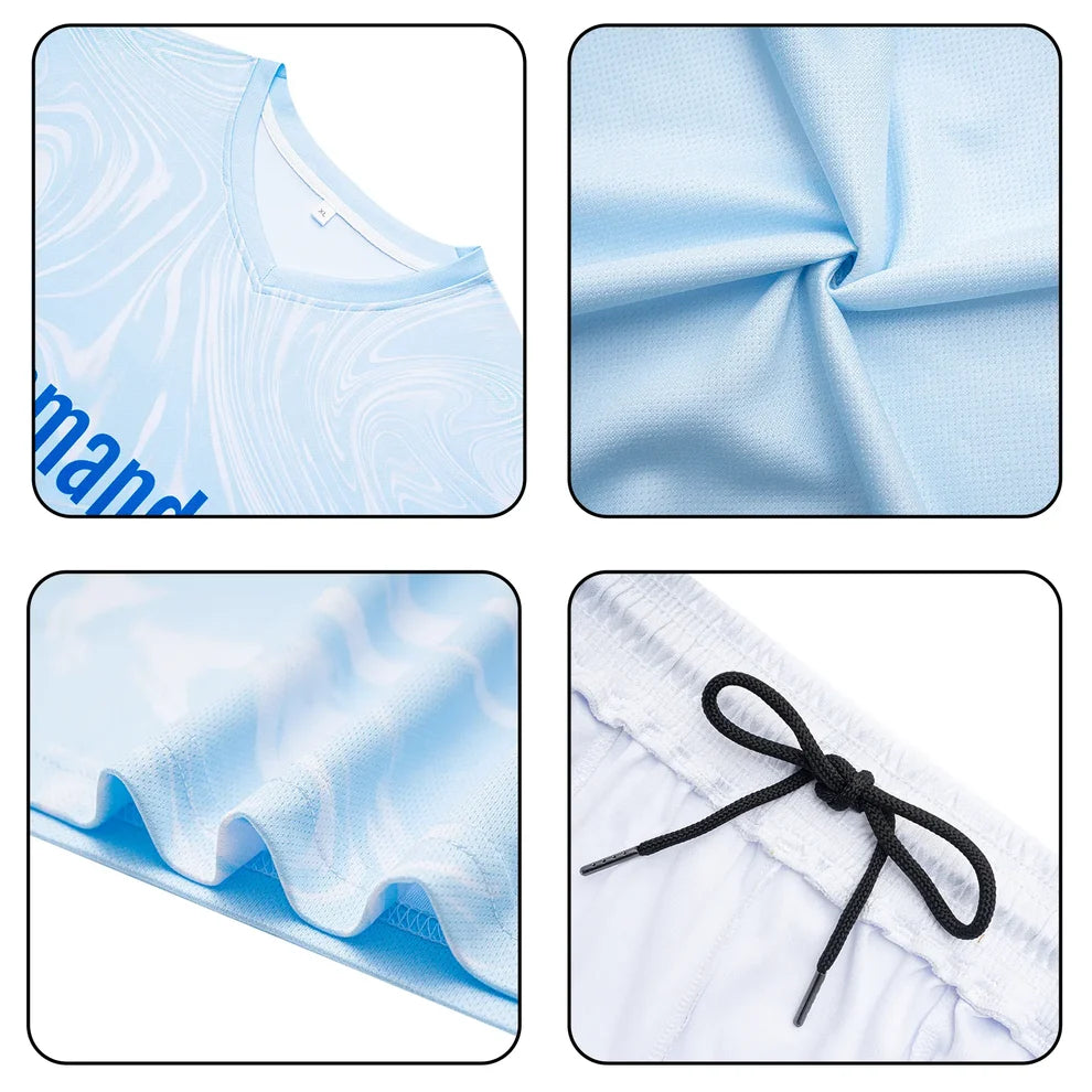 Benutzerdefinierte Fußballuniform Jersey Kinder Erwachsene Personalisiertes Set Jersey Shirt Marine