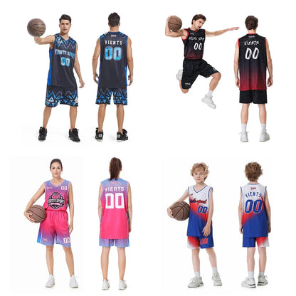 Benutzerdefinierter Basketball Jersey Uniform Anzug für Männer Frauen Mädchen Jungen gedruckt Ihr Logo Name Nummer