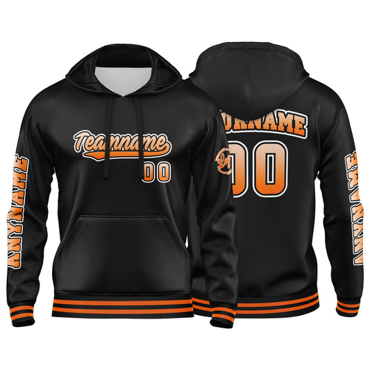 Benutzerdefinierter Orange Schwarz Hoodie für Mann, Frau, Mädchen, Junge. Drucken Sie Ihr Logo, Ihren Namen und Ihre Nummer