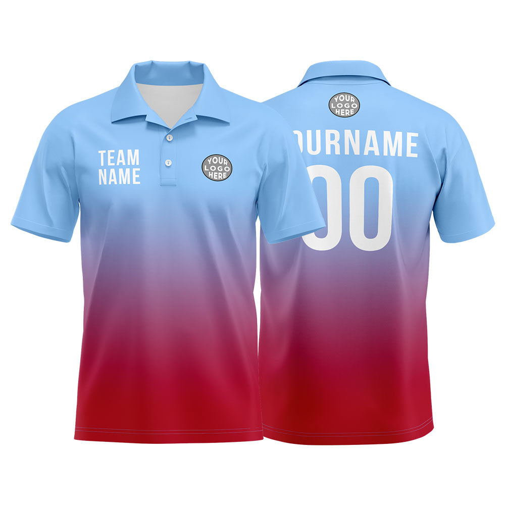 Benutzerdefinierte Hellblau Rot Fußball Polo-Shirts Fügen Sie Ihr Einzigartiges hinzu Logo/Name/Nummer