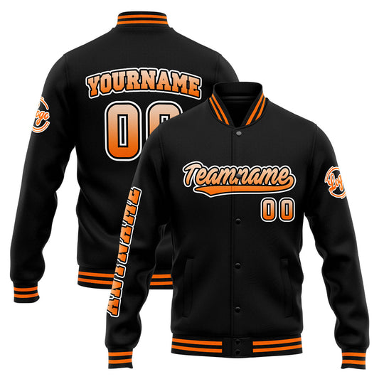 Benutzerdefinierte Varsity-Jacke. Letterman-Jacke für Männer, Frauen und Jugendliche Orange Schwarz