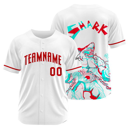 Benutzerdefinierte Baseball Jersey Personalisierte Baseball Shirt genäht und Druck Hai-Weiß&Rot