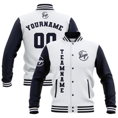 Benutzerdefiniert  Weiß Marine Wasserdichte Varsity Jacken Personalisiert genäht Name Nummer Logo zu Letterman Jacken