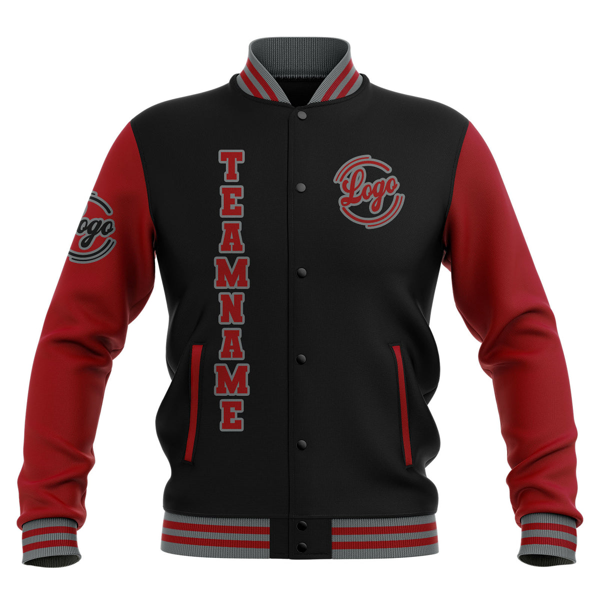 Benutzerdefiniert Schwarz Rot Grau Wasserdichte Varsity Jacken Personalisiert genäht Name Nummer Logo zu Letterman Jacken