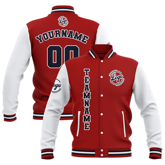 Benutzerdefiniert Rot Weiß Marine Wasserdichte Varsity Jacken Personalisiert genäht Name Nummer Logo zu Letterman Jacken