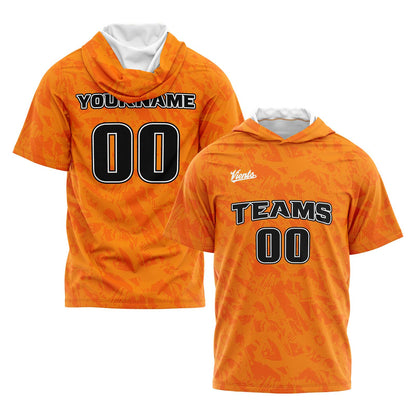 Benutzerdefinierte Orange Neongrün Kurzarm-Kapuzenpullover für Männer Frauen Hemden mit Kapuzen gedruckt Name Logo