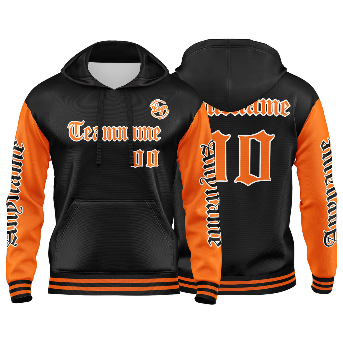 Benutzerdefinierter Orange Schwarz Hoodie für Mann, Frau, Mädchen, Junge. Drucken Sie Ihr Logo, Ihren Namen und Ihre Nummer