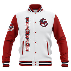 Benutzerdefiniert Weiß Rot Marine Wasserdichte Varsity Jacken Personalisiert genäht Name Nummer Logo zu Letterman Jacken