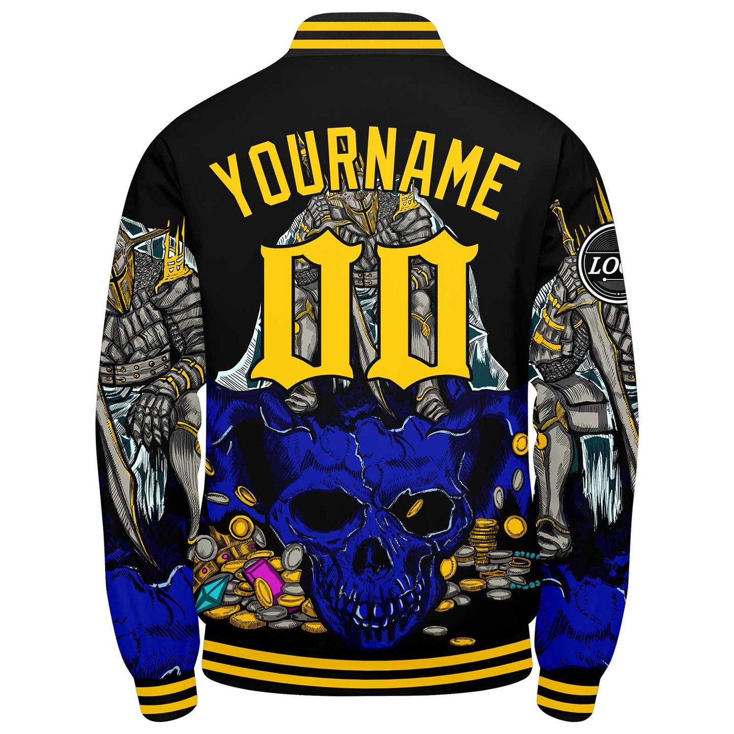 Benutzerdefinierte Verlauf Varsity-Jacke. Letterman-Jacke Royal Gelb