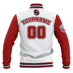 Benutzerdefiniert Weiß Rot Marine Wasserdichte Varsity Jacken Personalisiert genäht Name Nummer Logo zu Letterman Jacken