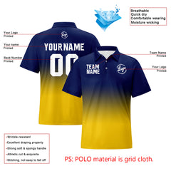 Benutzerdefinierte Marine Gelb Fußball Gradient Polo-Shirts Fügen Sie Ihr Einzigartiges hinzu Logo/Name/Nummer