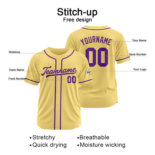 Benutzerdefinierte Authentisch Baseball-Trikot Gold- Lila