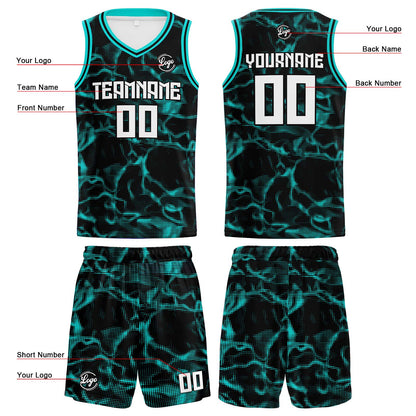 Benutzerdefinierter Schwarz Teal Basketball Jersey Uniform Anzug gedruckt Ihr Logo Name Nummer