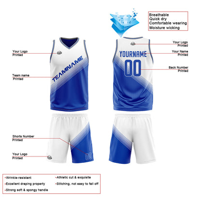 Benutzerdefinierte Weiß Blau Reversible Basketball Jersey Personalisierte Print Name Nummer Logo