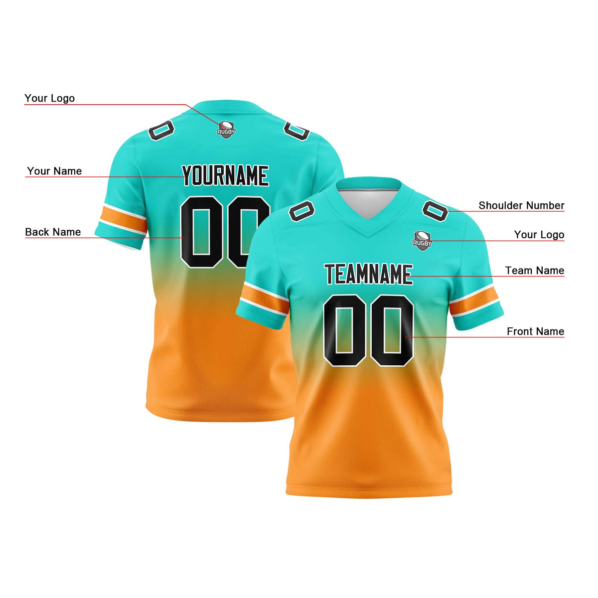 Benutzerdefinierte Gradient Fußball Trikots Personalisierte Name Nummer Logo Teal&Orange