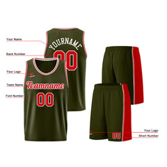 Individuelle Armeegrün-Rot Basketball Jersey Shorts für Männer und Frauen Gestickter und gedruckter Name, Nummer und Logo