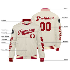 Maßgeschneiderte Rot Creme Letterman Varsity Jacket Individuelle Stickerei Druck nach Ihrem Wunsch