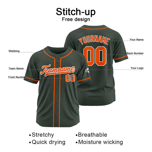 Benutzerdefinierte Authentisch Baseball-Trikot Dunkelgrau-Orange