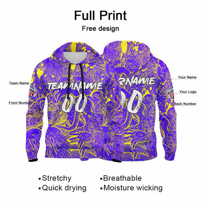Benutzerdefinierter Sweatshirt-Hoodie für Mann, Frau, Mädchen, Junge. Drucken Sie Ihr Logo, Ihren Namen und Ihre Nummer Lila&Gelb