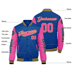 Maßgeschneiderte Königlich Rosa Letterman Varsity Jacket Individuelle Stickerei Druck nach Ihrem Wunsch