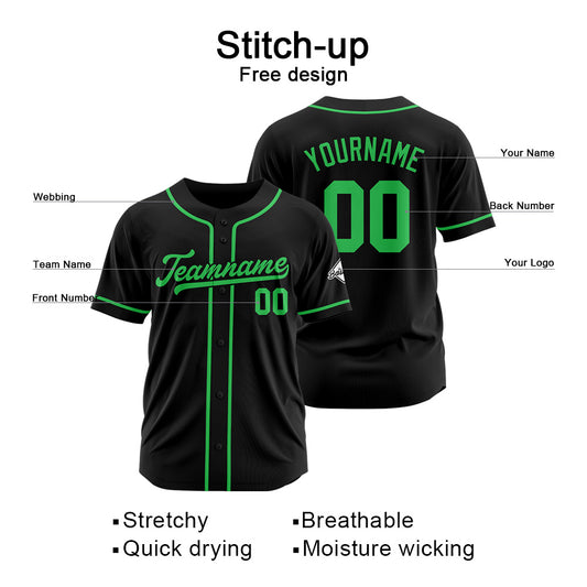 Benutzerdefinierte Authentisch Baseball-Trikot Schwarz-Grün