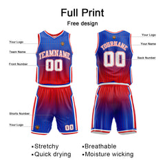 Benutzerdefinierte Königlich Rot Reversible Basketball Jersey Personalisierte Name Nummernlogo drucken