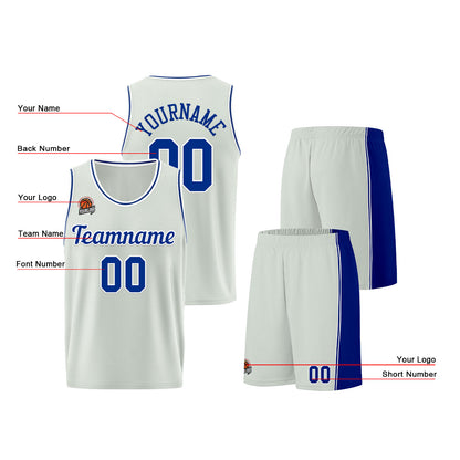 Individuelle Grau-Königlich Basketball Jersey Shorts für Männer und Frauen Gestickter und gedruckter Name, Nummer und Logo