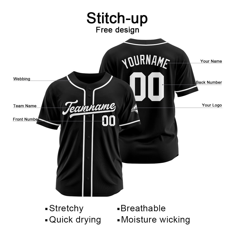 Benutzerdefinierte Authentisch Baseball-Trikot Schwarz-Weiss