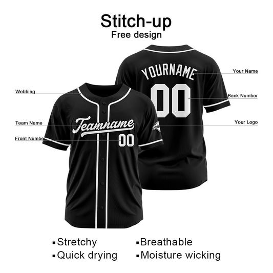 Benutzerdefinierte Authentisch Baseball-Trikot Schwarz-Weiss